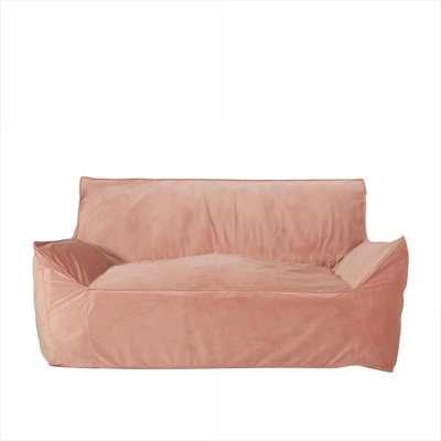 Fauteuil à billes surdimensionné 2 places avec accoudoirs - velours rose | Profondeur du siège 60 | Courbé