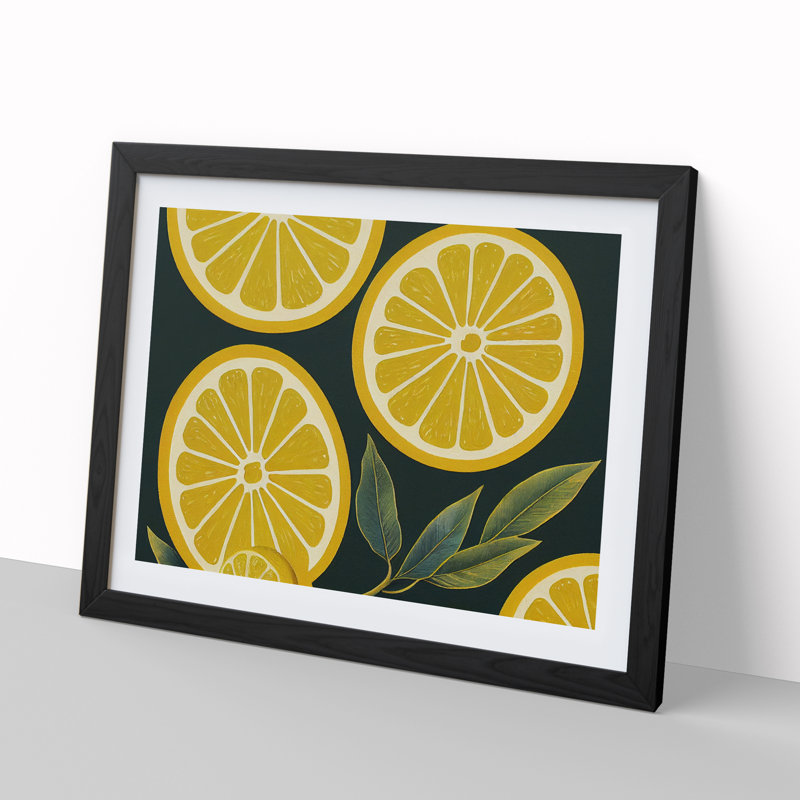 Lemon Fruit Deco - Single Picture Frame Print, Black, 25cm H x 34cm W
