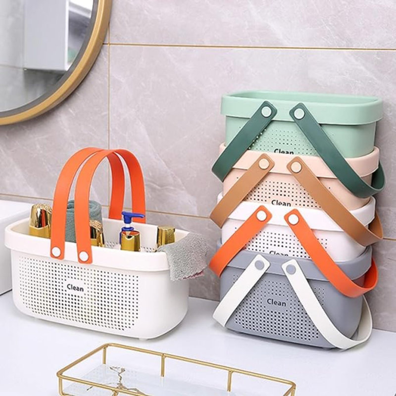 Panier de rangement en plastique avec poignée, Blanc
