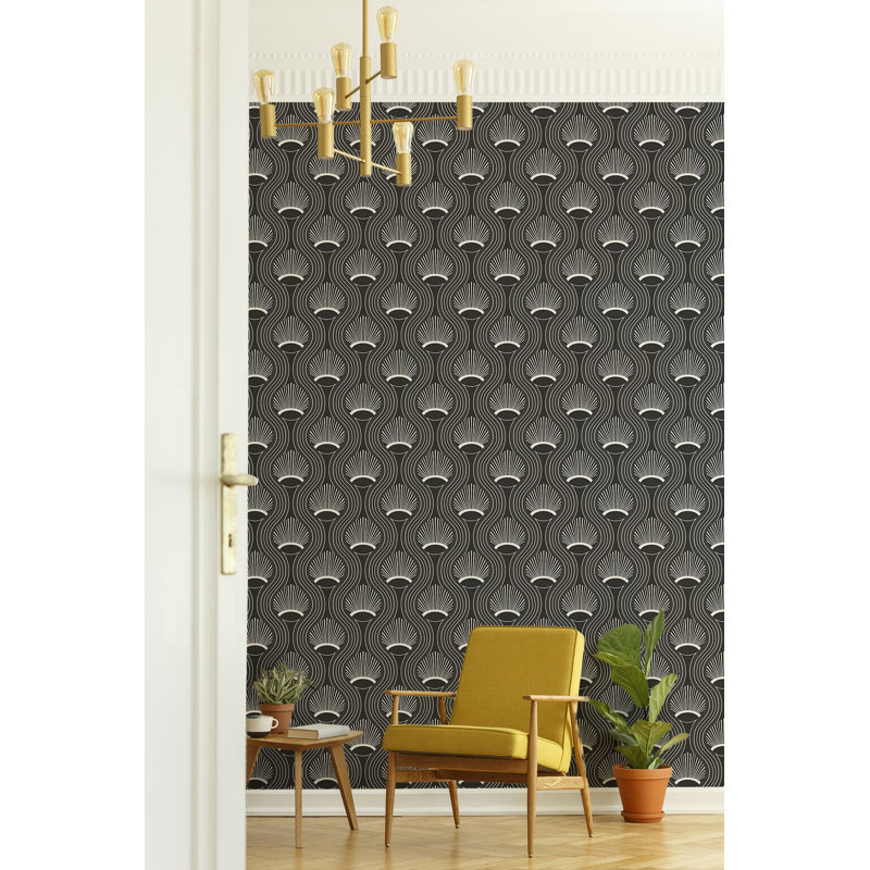 Riviere 10' L x 24" W Wallpaper Roll, Black and Blue, Faux Grasscloth