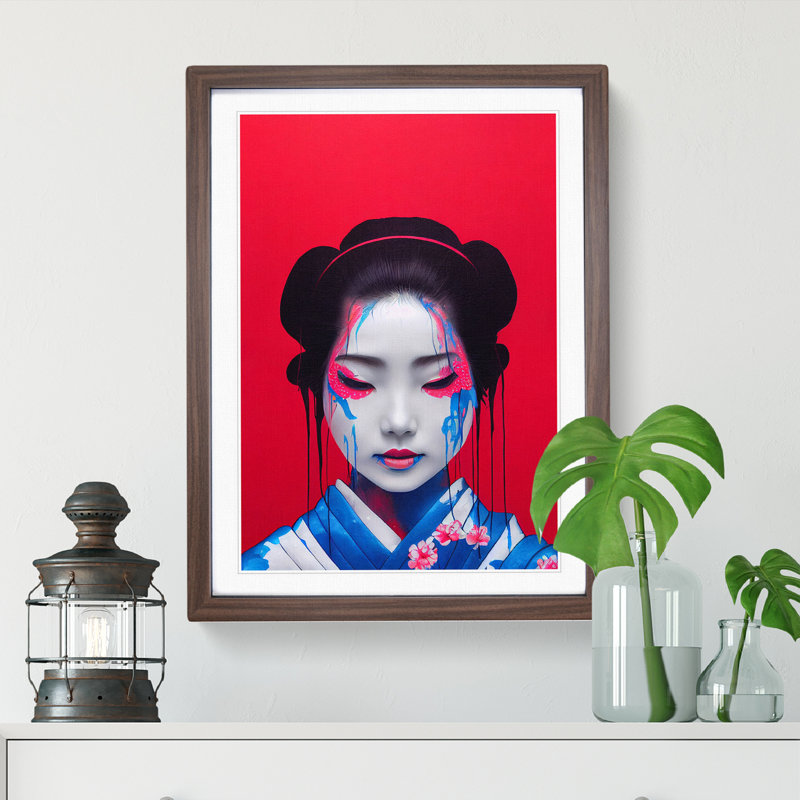 Geisha Splash No.2 - Single Picture Frame Painting, 46cm H x 34cm W x 2cm D, Walnut