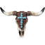 Southwest Steer Cow Skull With Turquoise Cross Tooled Leather Motif Wall Décor