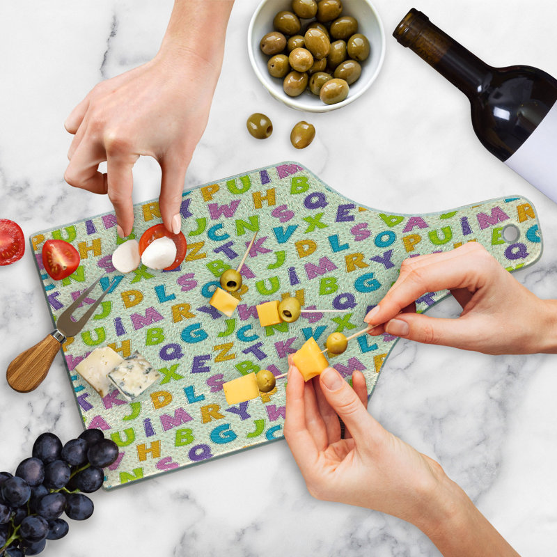 Ambesonne ABC Tempered Glass Cutting Board Letters Alphabet ABC Multicolor