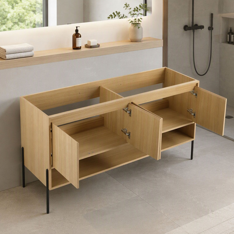 Meuble-lavabo autoportant et 4 portes d'armoire à fermeture en douceur - sans le lavabo