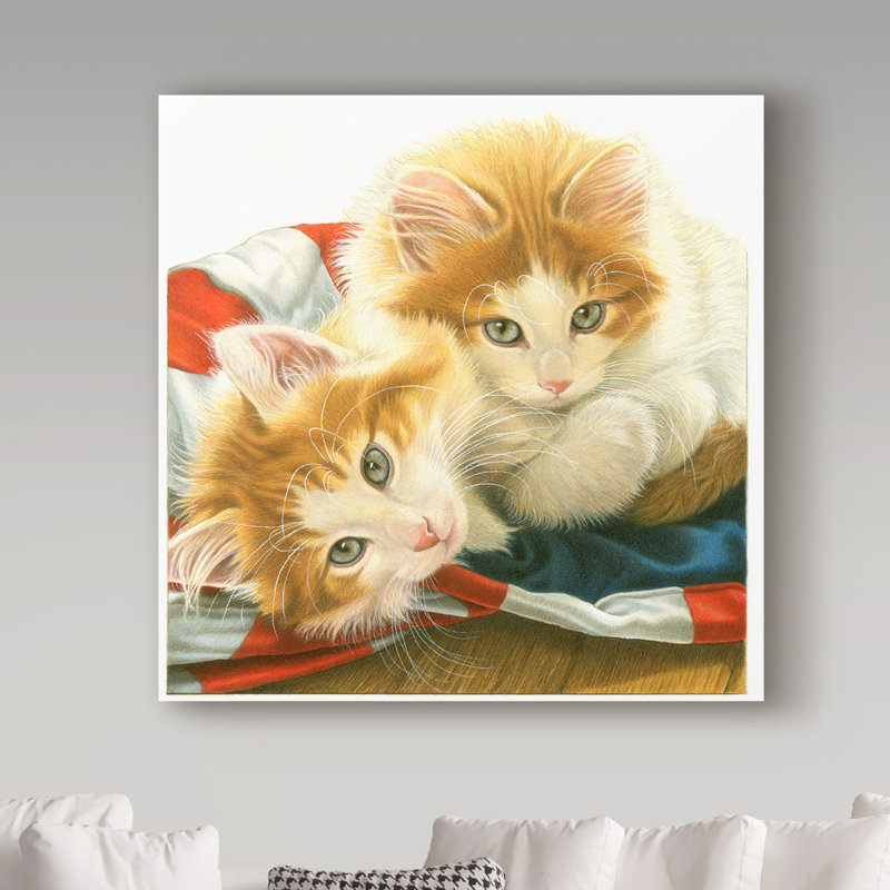 Furtado «Orange Kittens», reproduction de peinture acrylique sur toile tendue, H 35 po x l 35 po x P 2 po