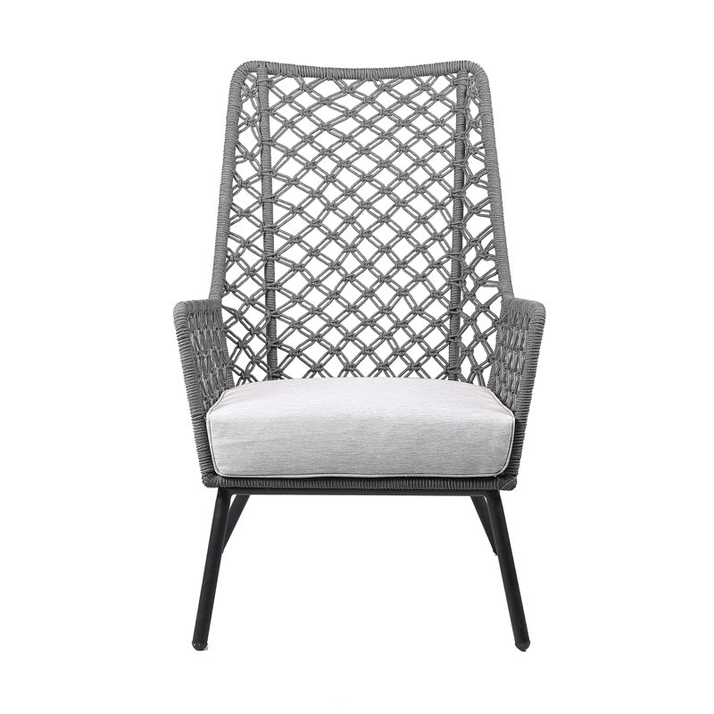 Marco Indoor Outdoor Steel Lounge Chair With Rope And Cushion, Gray