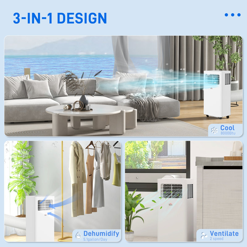 HomCom 8000 BTU Portable Air Conditioner for 345 Square Feet with Remote Included