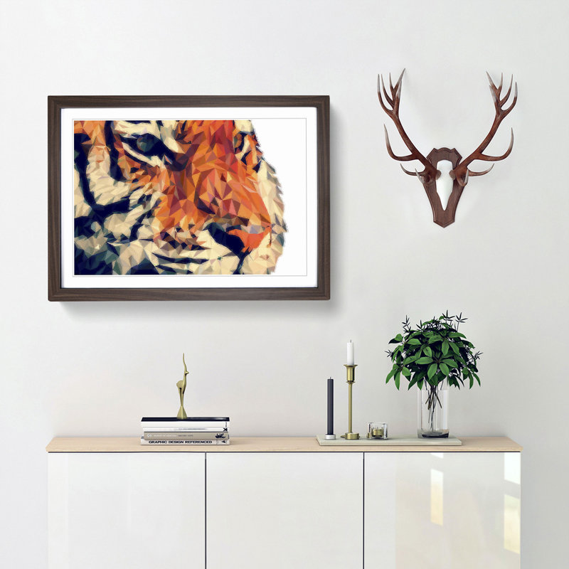 Geometric Tiger in Abstract - Framed Print, 27cm H x 36cm W x 2cm D, Walnut Framed