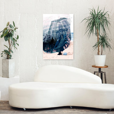 Untitled Abstract Whale Coastal Wall Art Print 1 Piece Wrapped Canvas Wall Art