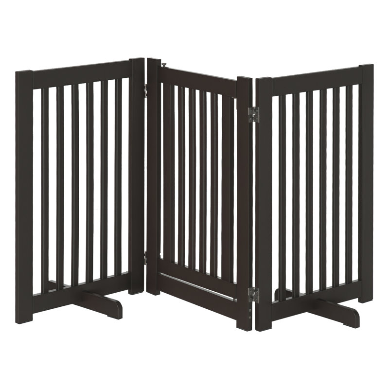 Nola Medium Density Fiberboard (MDF) Free Standing Pet Gate With Door, Dark wood