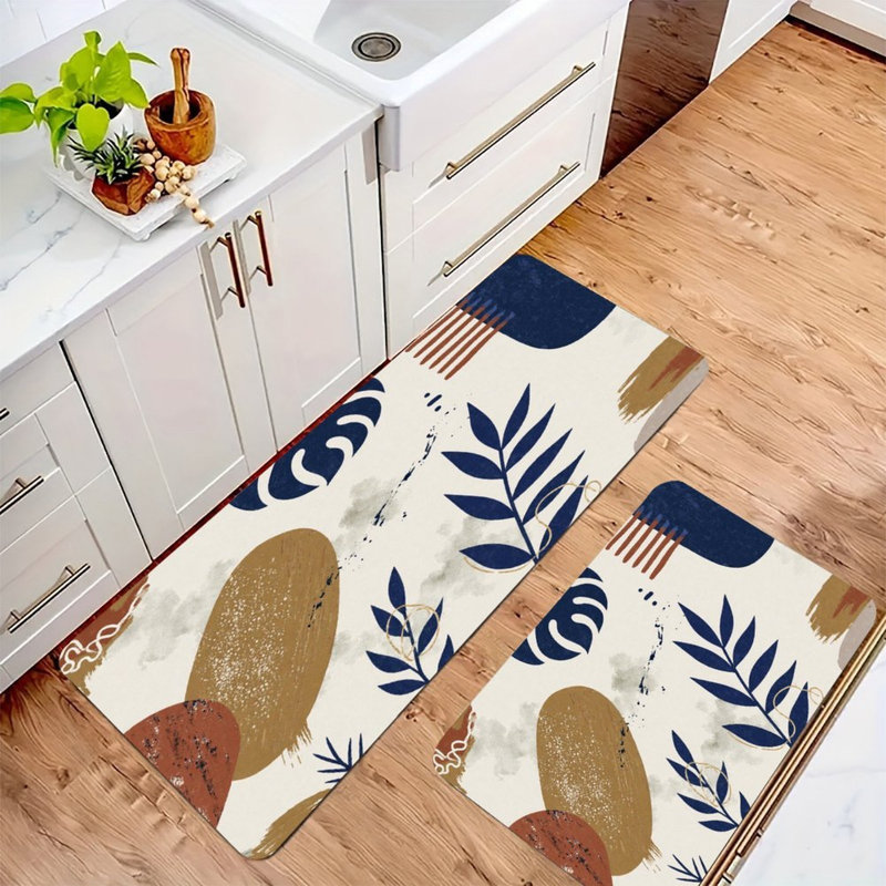 Ensemble de 2 tapis de cuisine modernes à motif de feuilles tropicales modernes