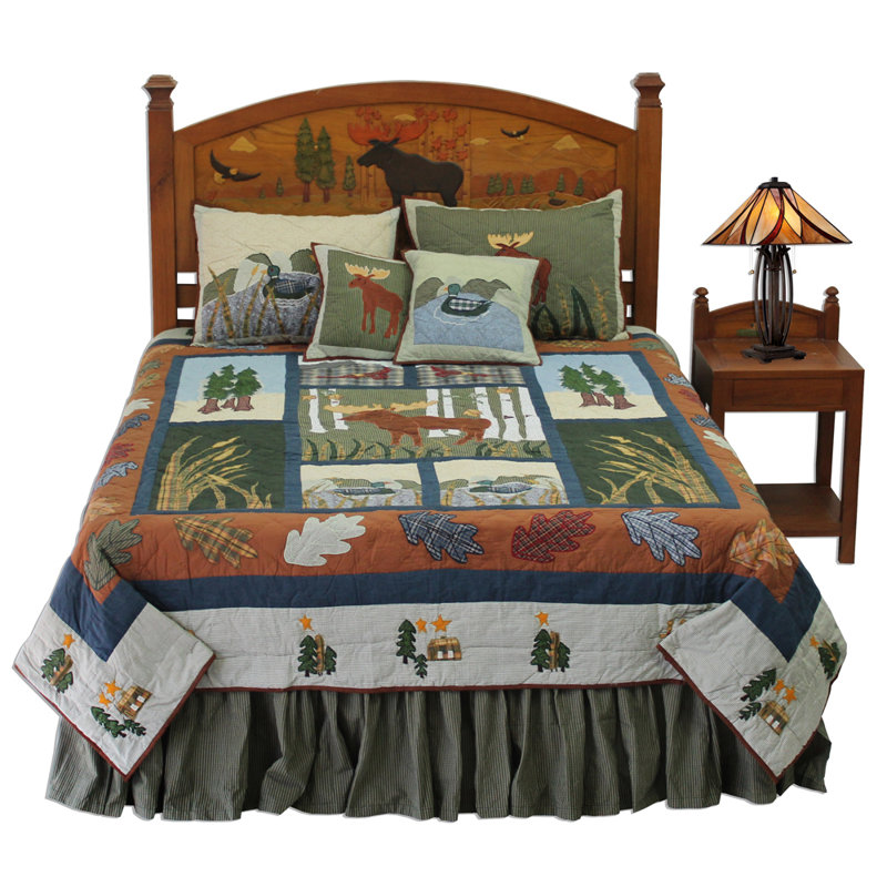 Quilted Moose Cotton Percale Quilt, Queen Quilt + 3 Shams