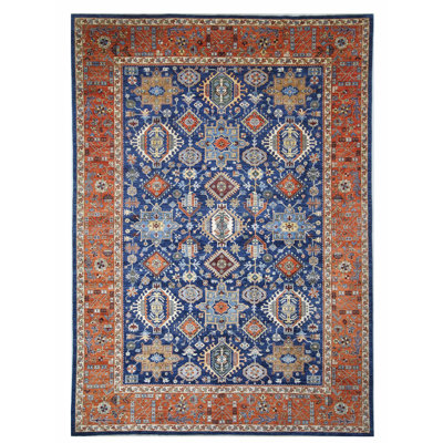 High-Quality Hand-Knotted Navy And Rust Area Rug