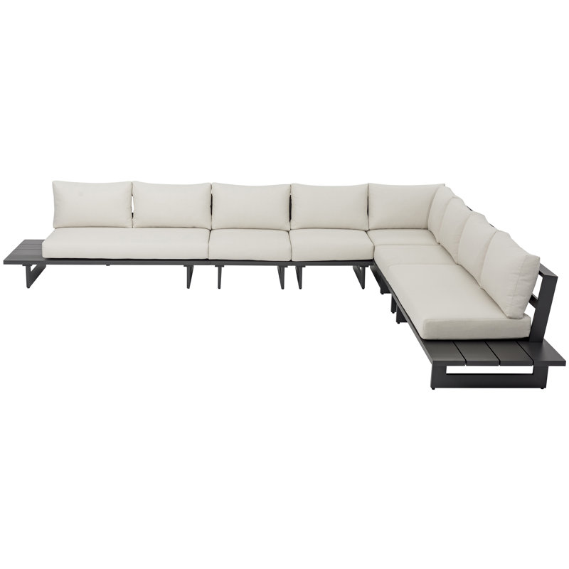Canapé modulaire d'extérieur avec coussins Kirit 157, gris, Crème