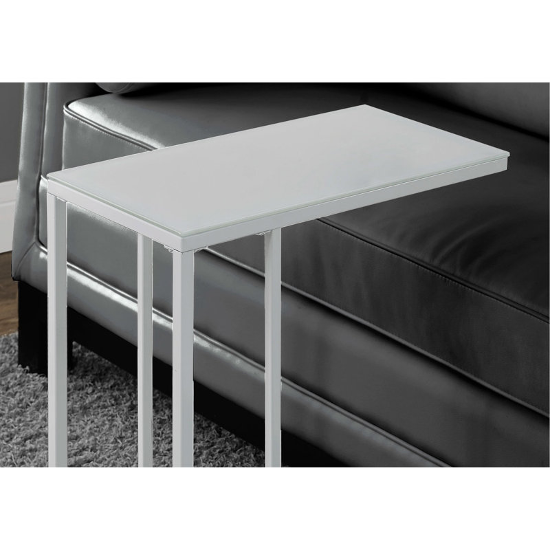 Table à collation moderne avec surface en verre trempé blanc givré et fabrication en métal robuste pour la décoration du salon de la chambre