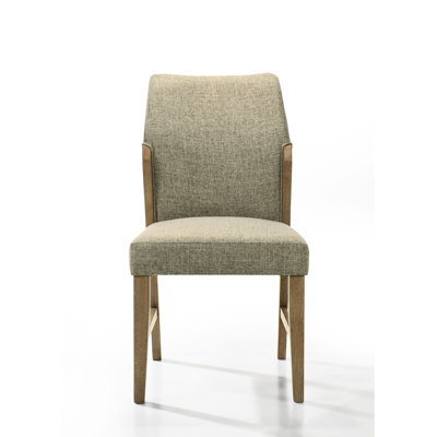 2pcs Beige Dining Chairs, Rustic Oak Legs Finish, 20" W 18" D Back H, Upholstered & Seat, Elegant Practical Design Versatile