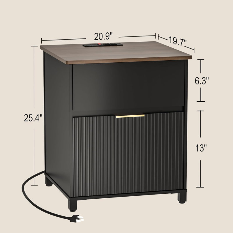 Table de chevet avec rangement CPAP, table de chevet CPAP avec trou de tuyau et panneaux d'accès latéraux, prise de courant incluse