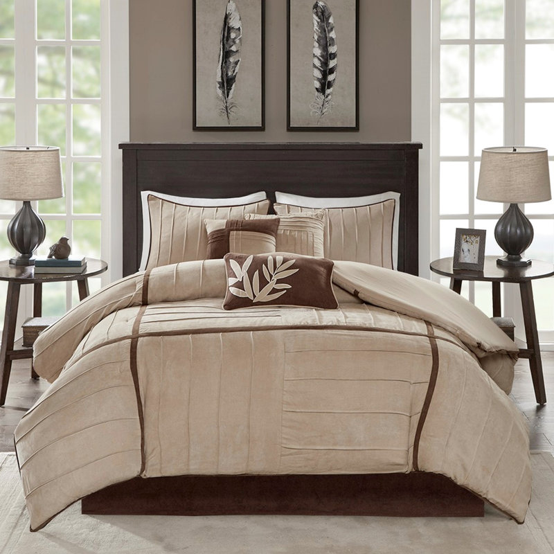 Édredon 7 pièces beige imitation daim - rembourrage et coussins attrayants, Beige