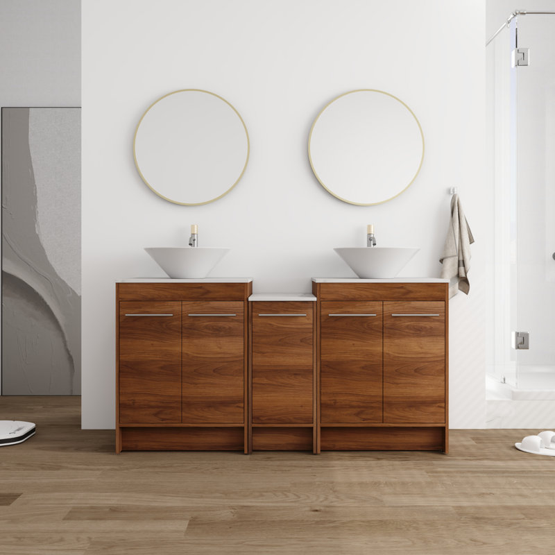 Meuble-lavabo double 59,2 po avec comptoir en pierre Lyliah