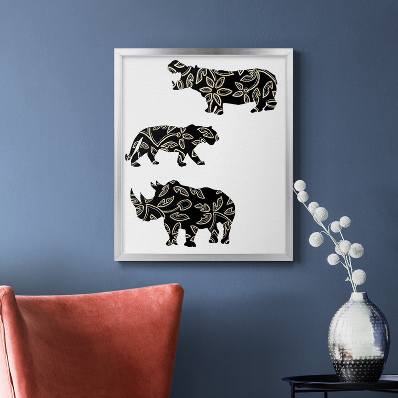 Toile encadrée de qualité supérieure avec animaux décoratifs safari ornemental II, Or, H 20 po x l 16 po