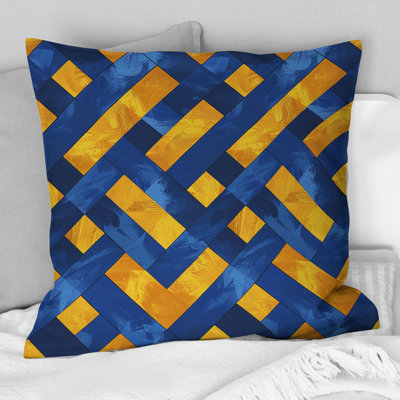 Coussin décoratif bleu et jaune à motif de paniers I