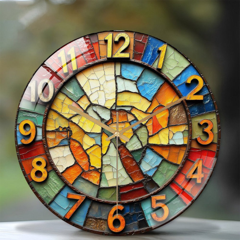 Stained Glass Wall Clock Modern Design Art - 12'' Modern Glass Wall Clock