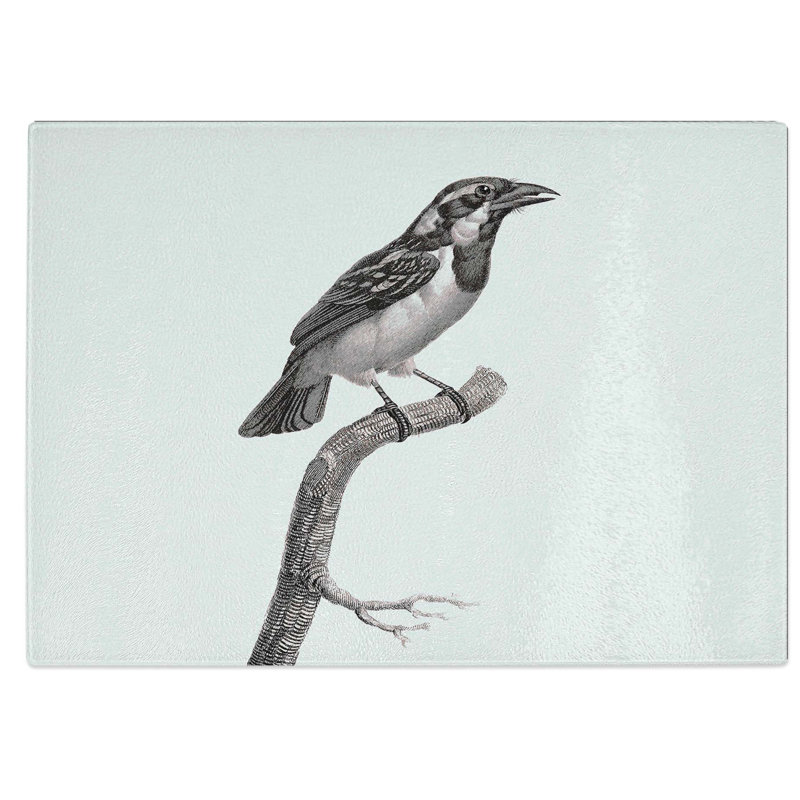 Tempered Glass Black-Throated Sparrow Chopping Board, 39 cm W x 28.5 cm L