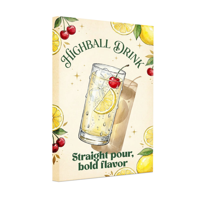 Boisson Highball Fashion avec citron et cerise, H 24 po x l 16 po