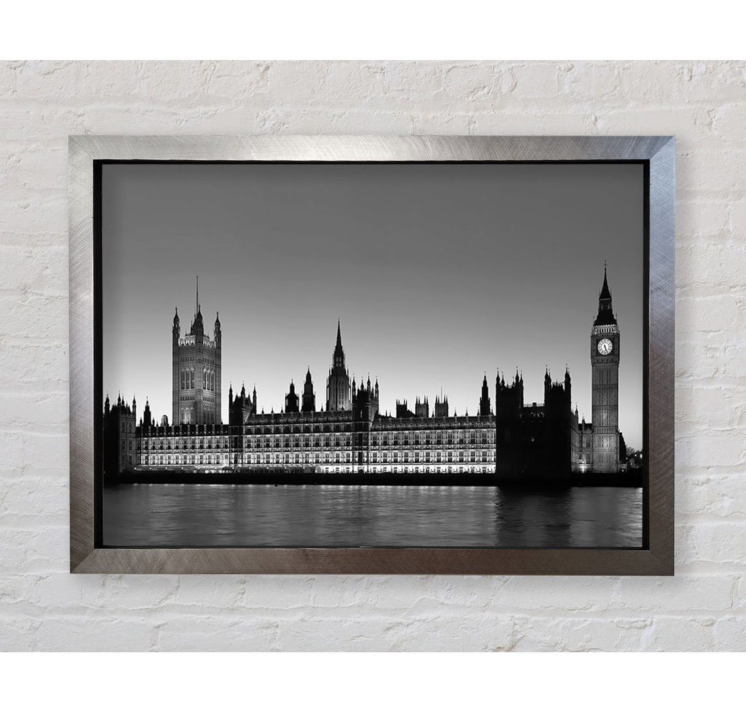 London Houses Of Parliament On The Thames B N W - Einzelne Bilderrahmen Kunstdrucke