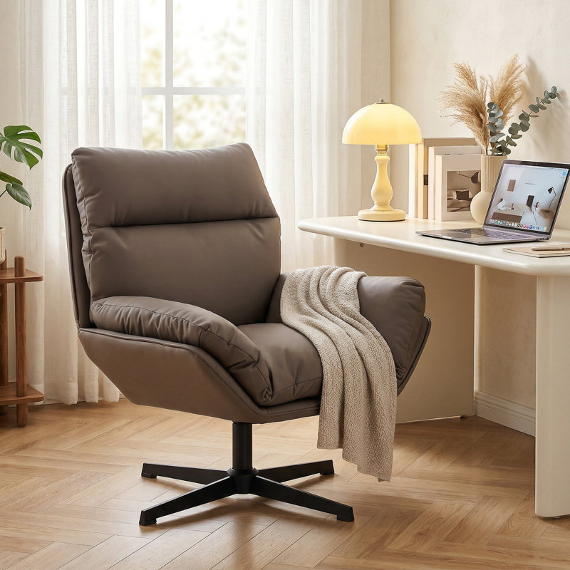 Faux Leather Swivel Accent Chair, Dark Brown