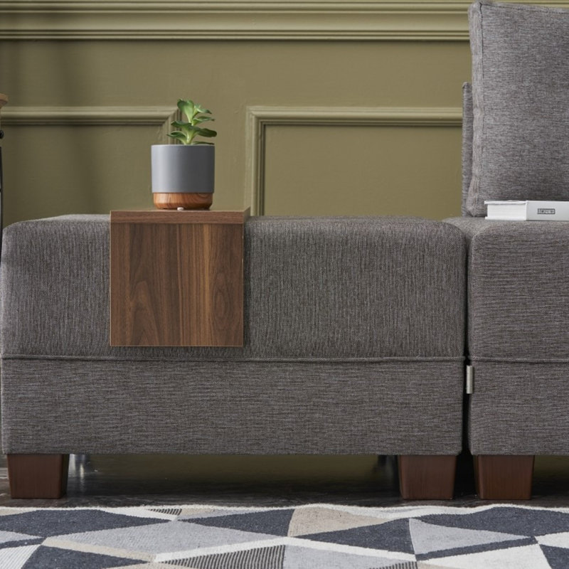 Canapé-lit et chaise longue 82,7 po Haleah, 100 % polyester brun, Accoudoir à gauche (vu de face)