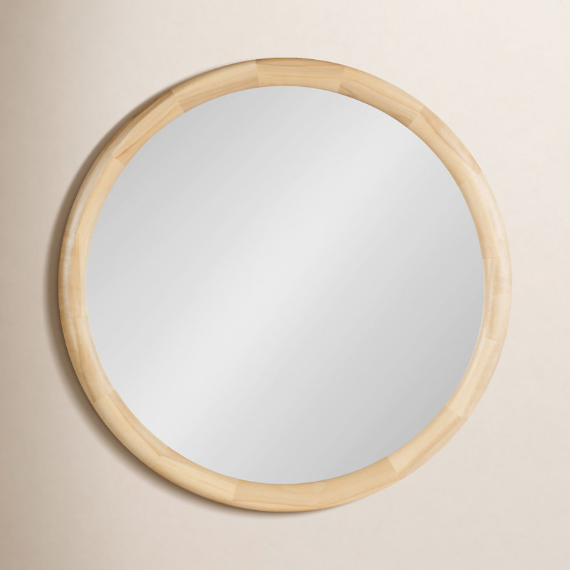 Breezewood Wooden Round Bathroom Wall Mirror, Natural