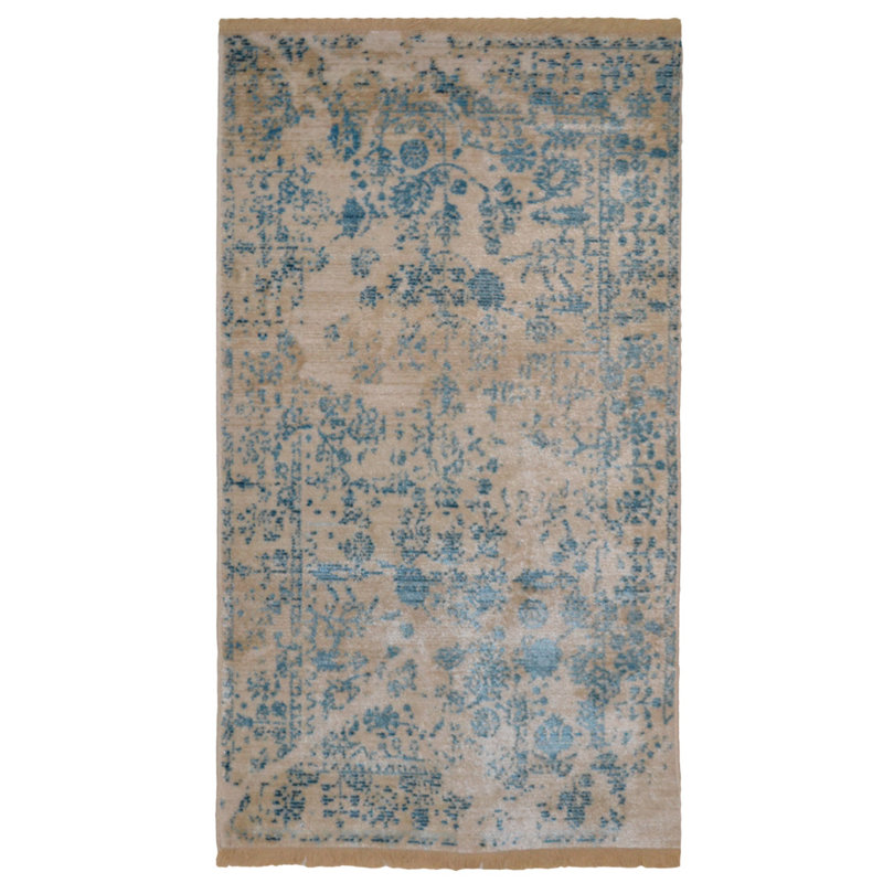 MACHINE MADE POLYESTER AREA RUGS  - Rectangle | Ivory Blue Color, Oriental Design, Low Pile Machine Made Area Rugs for Living Room, Bed Room