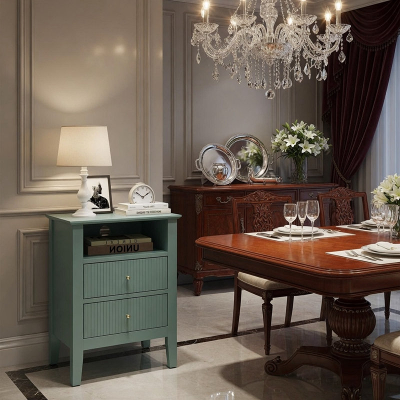 Table de chevet avec 2 tiroirs, Vert