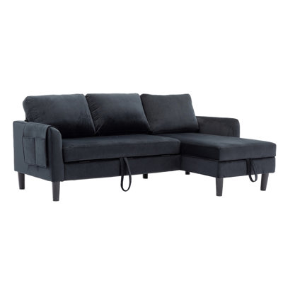 Ermon Upholstered Sofa Reversible Sectional Sleeper with Storage Chaise, Side Pocket