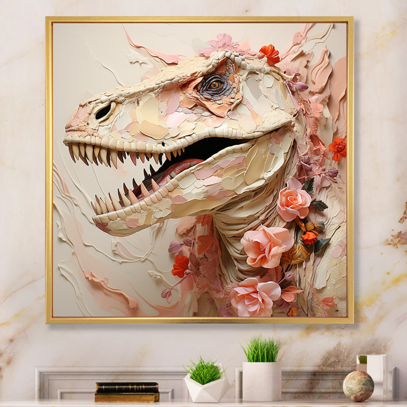 Fossiles minimalistes de Velociraptor II - art de mur de dinosaure, Cadre flottant doré, H 16 po x l 16 po x P 1 po