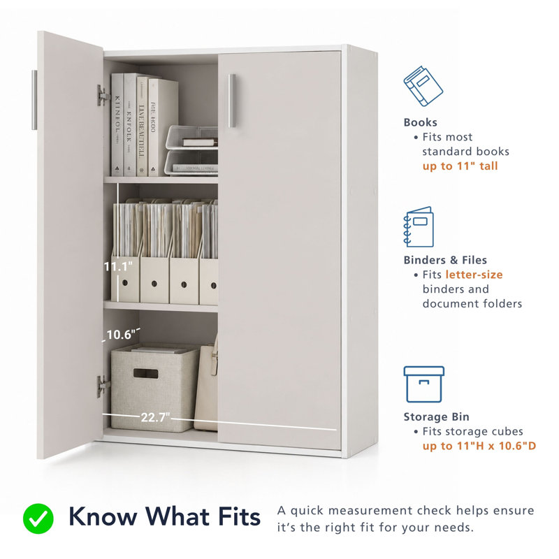 Breayla 35.5"H 3-Tier Wood Storage Bookcase with Doors, Steel Blue