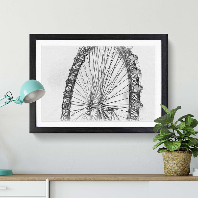 The London Eye London in Abstract - Picture Frame Graphic Art Print, 62cm H x 87cm W x 2cm D, Black Framed