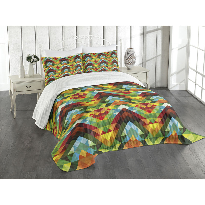 Ambesonne Colorful Bedspread Set Abstract Optic Pattern Multicolor, King Bedspread + 2 Standard Shams