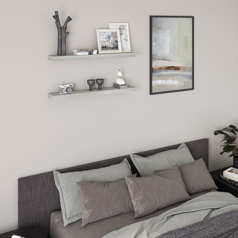 Gray Oak 36'' Floating Wall Shelves Set with Invisible Brackets