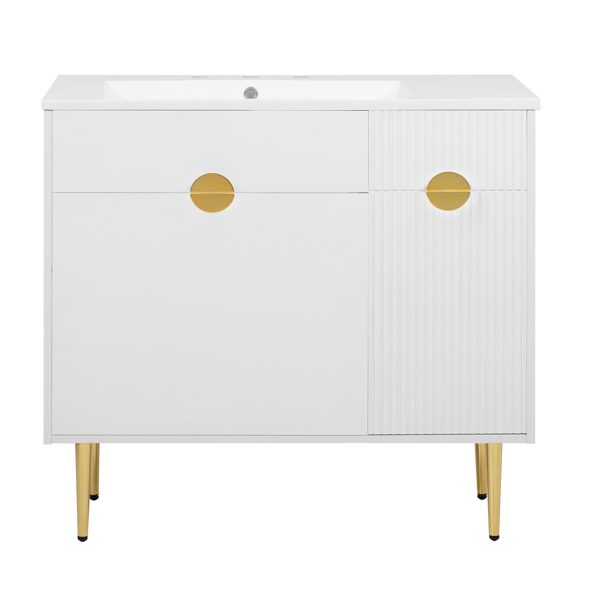 Winston Porter 36 White Modern Bathroom Vanity With Ceramic Sink, Soft Close Doors, 4 Drawers For Storage Elegant Design For Small Bathrooms C113145103