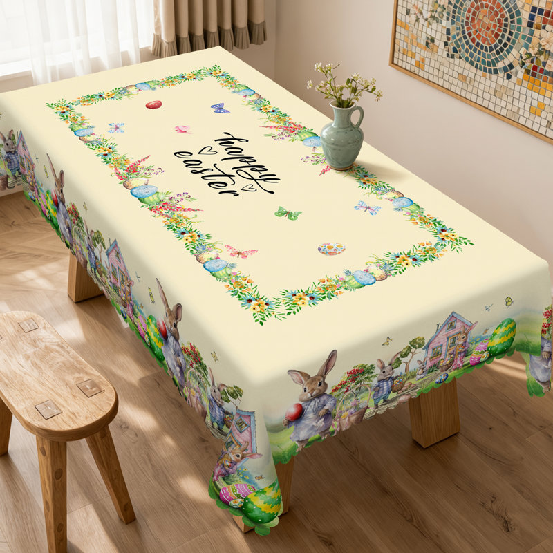 Machine-washable polyester Easter bunny pattern tablecloth, 86.8" L x 70.8" W