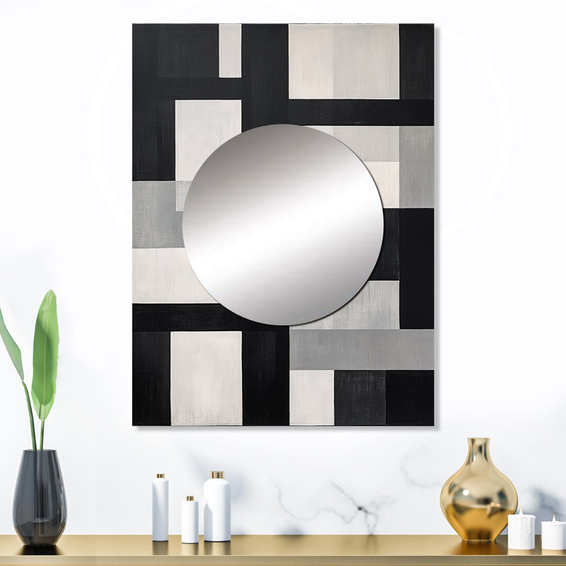 Noir et blanc Cuboids Dream I - miroir décoratif de formes abstraites, miroir mural moderne, impression d'art en métal