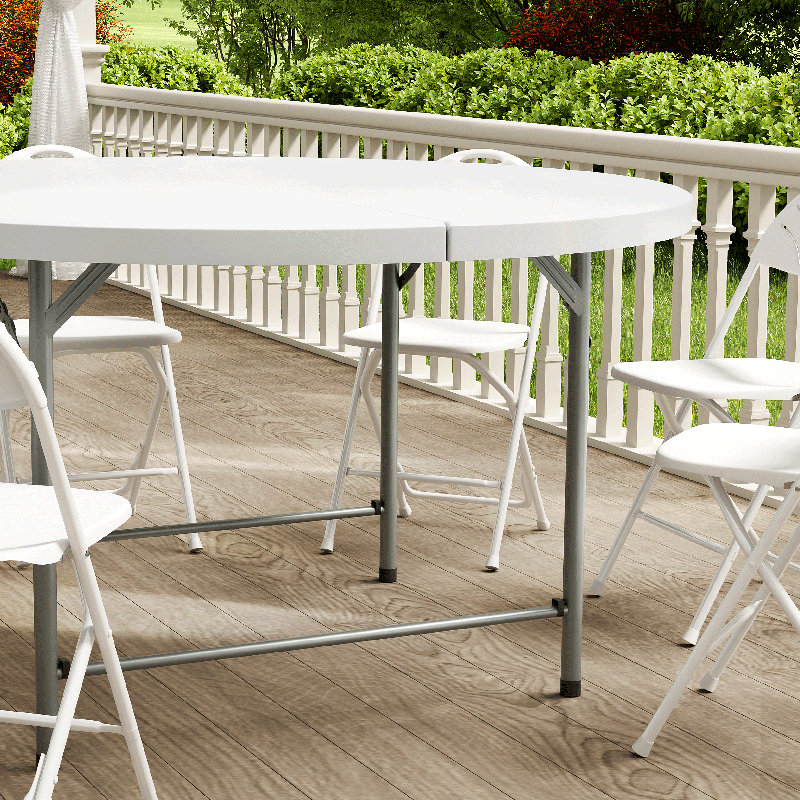 White Round 53" Steel Frame Folding Table