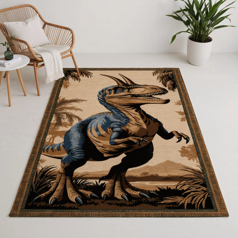 Tapis brun intérieur et extérieur Dinosaurs, Rectangle 9 pi x 12 pi