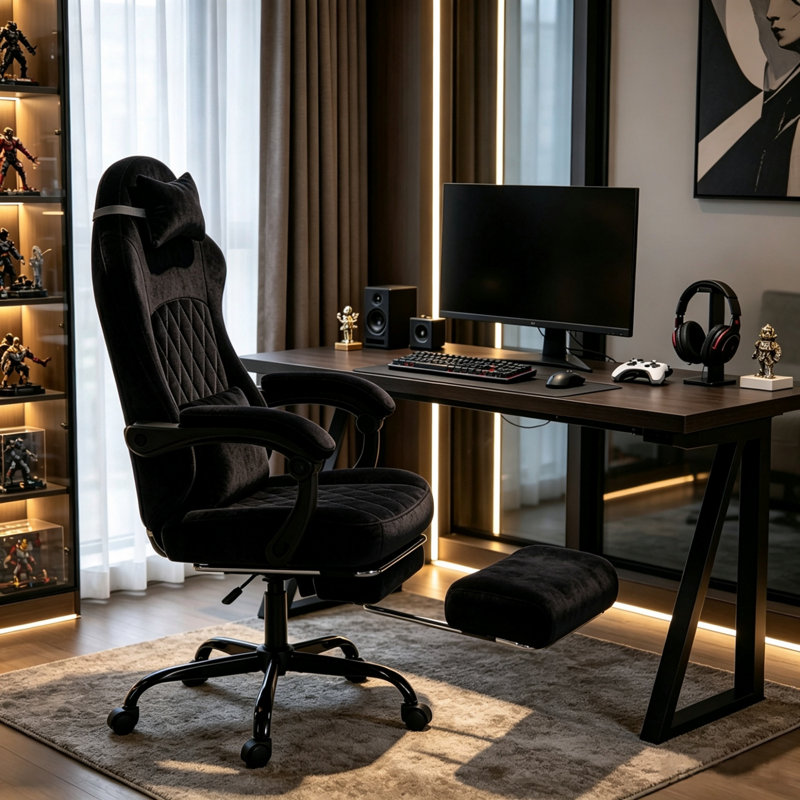 Chaise de jeu pivotante ergonomique avec dossier ajustable, Noir