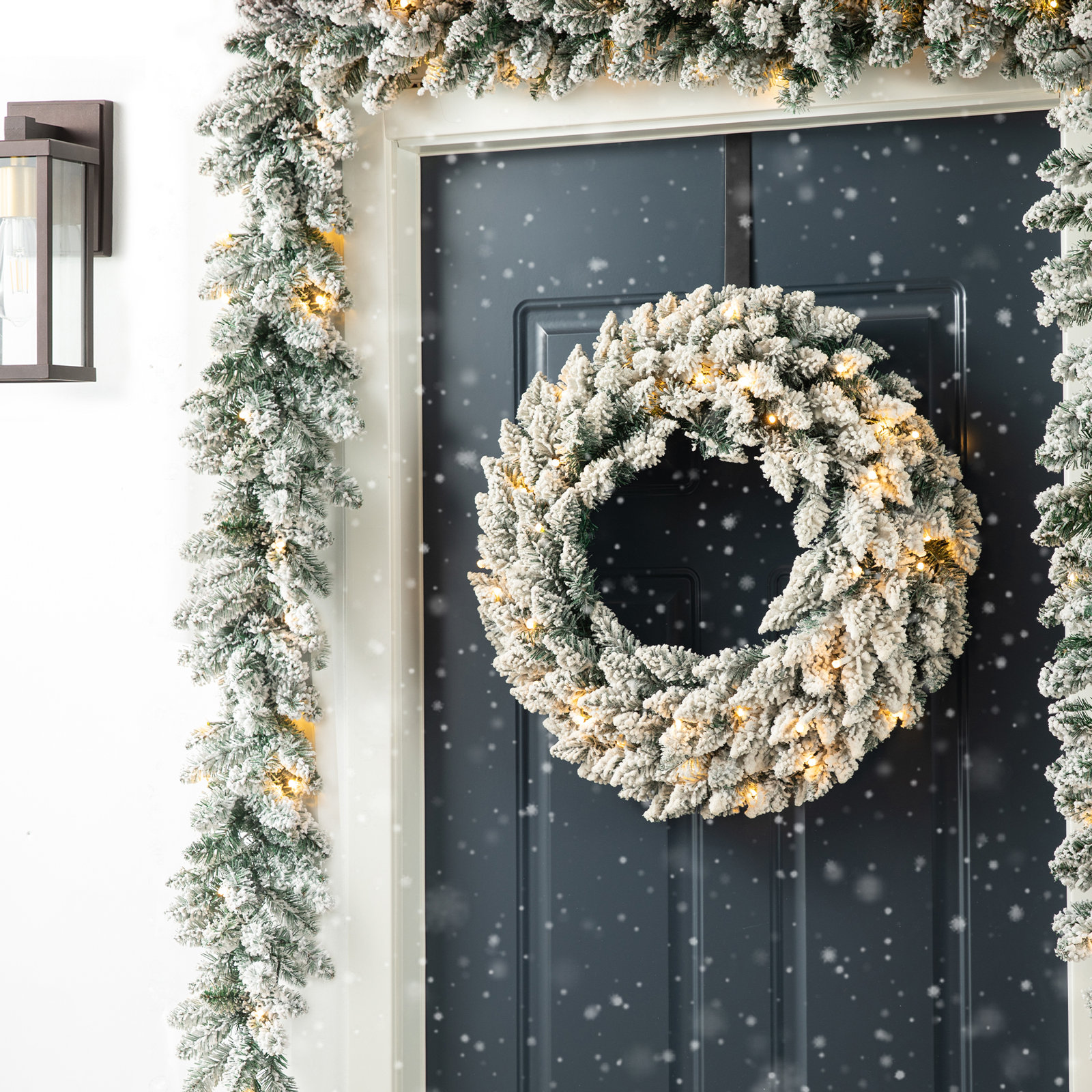 Heyder 24" Frosted Pre-Lit Front Door Wreath