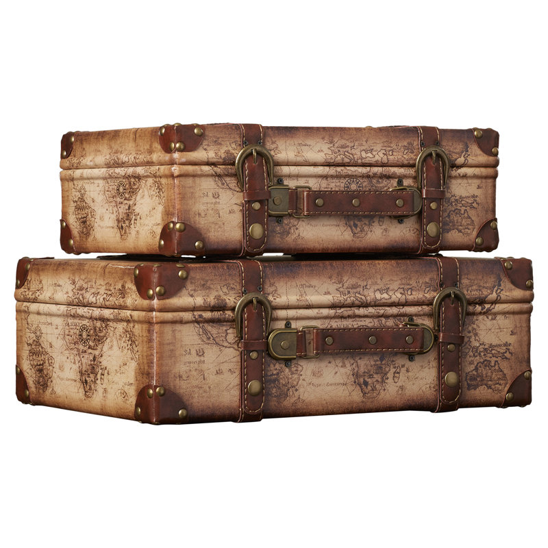 Ensemble de coffre 2 pièces style rétro en cuir old world map Prem