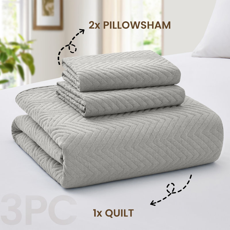Ensemble de literie à couvre-lit à relief Linen, Queen (90 inc x 96 inc ), Gray