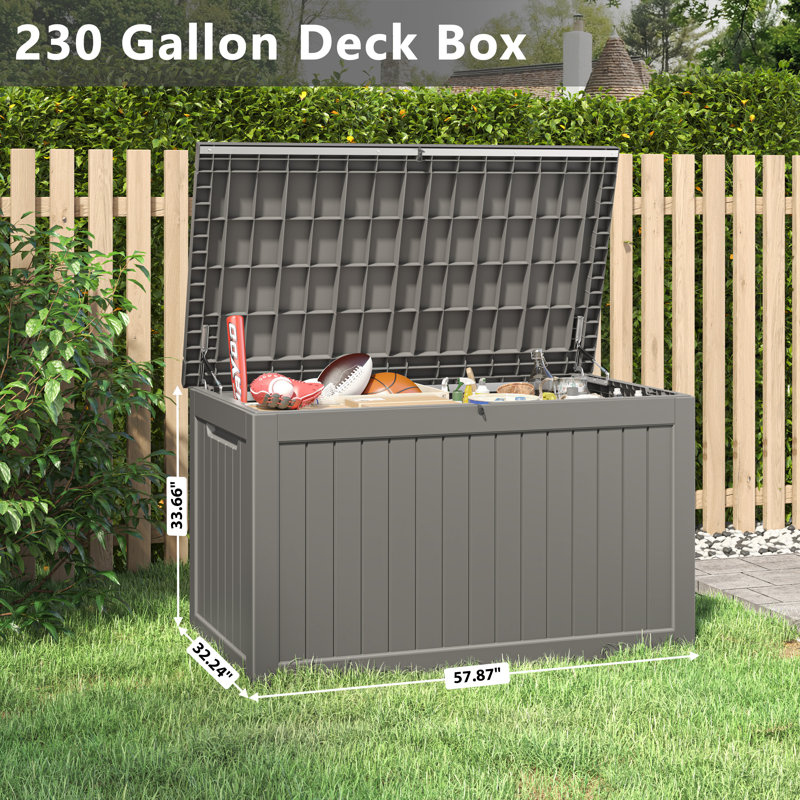 57.9"W 230 Gallon Durable Waterproof Resin Deck Box, Gray, 33.66" H x 57.87" W x32.24" D